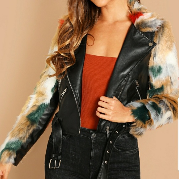 Boutique Jackets & Blazers - Fur Sleeve & Collar Vegan Biker Moro Jacket! SALE
